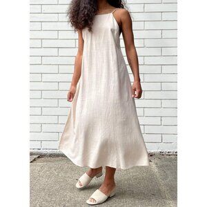 OAK + FORT Linen Blend Midi Dress Oatmeal – Size XS